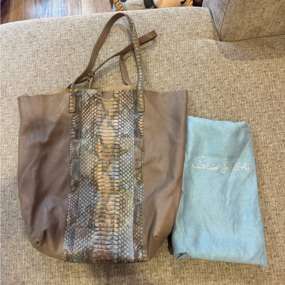 Carlos Falchi snack skin and leather tote